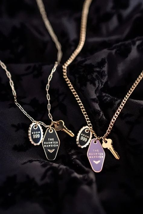 Unlock the Magic with These Disney Motel Key Necklaces - Jewelry - Welcome Foolish Mortals, Key Necklaces, Motel Key, Foolish Mortals, Last Halloween, Enchanted Disney Fine Jewelry, Disney Fine Jewelry, 18k Gold Bracelet, Gold Charms