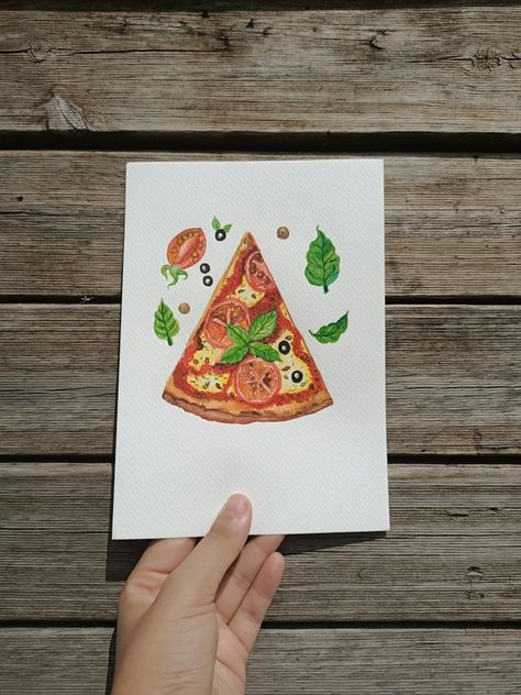 Pizza Watercolor Painting, Pizza Watercolor, Watercolor Food Illustration, Watercolor Food, Watercolor Paintings For Beginners, Watercolor Ideas, Food Illustration, Watercolor Artist, Food Illustrations