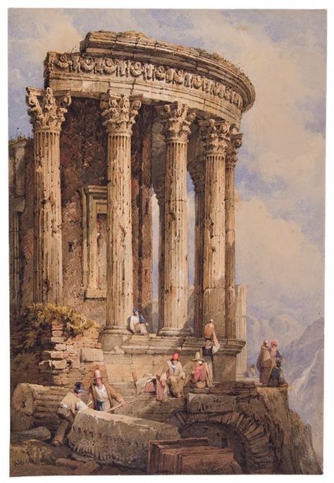 Roman Castle Aesthetic, Roman Architecture Painting, Greek Architecture Painting, Roman Art Painting, Art History Wallpaper, Greek Art Painting, Classical Greek Art, Art History Aesthetic, Roman Paintings