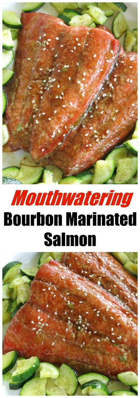 Salmon Easy Recipe, Bourbon Salmon, Dinner Salmon, Seafood Dinner Recipes, Salmon Marinade, Bourbon Glaze, Marinated Salmon, Salmon And Shrimp, Grilled Shrimp Recipes