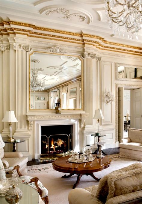 Sitting room in the magnificent Tobin Clark estate, Hillsborough, CA. بيوت ملكية, Beautiful Fireplaces, Luxury Mansions, Mirror On The Wall, Chic Interior, The Fireplace, Elegant Living Room, Elegant Living, Decoration Inspiration