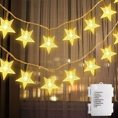 $9.99  Battery Powered Star Fairy String Lights, for christmas decoration , Bedroom, Party, New Year
13ft LED string light, with 40 Five-pointed beautiful stars styled lamp beads
8 Light Modes: Combination, In wave, Sequential, Slo Glo, Chasing/Flash, Slow fade, Twinkle/Flash, Steady on
Our star fairy lights are not fully waterproof, please be careful when use in outdoors Star Fairy, Star Christmas Lights, String Lights In The Bedroom, Star String Lights, Fairy Lights Bedroom, Power Star, Battery String Lights, Unique Christmas Decorations, Indoor String Lights