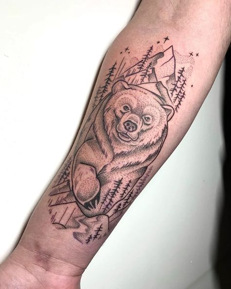 34 Bear Tattoo Ideas for Men & Women in 2023 Nature Memorial Tattoo, Bear Tattoo Ideas, Animal Lover Tattoo, Black Bear Tattoo, Grizzly Bear Tattoos, Bear Tattoo Designs, Bear Tattoos, Tattoo Ideas For Men, Arm Band Tattoo