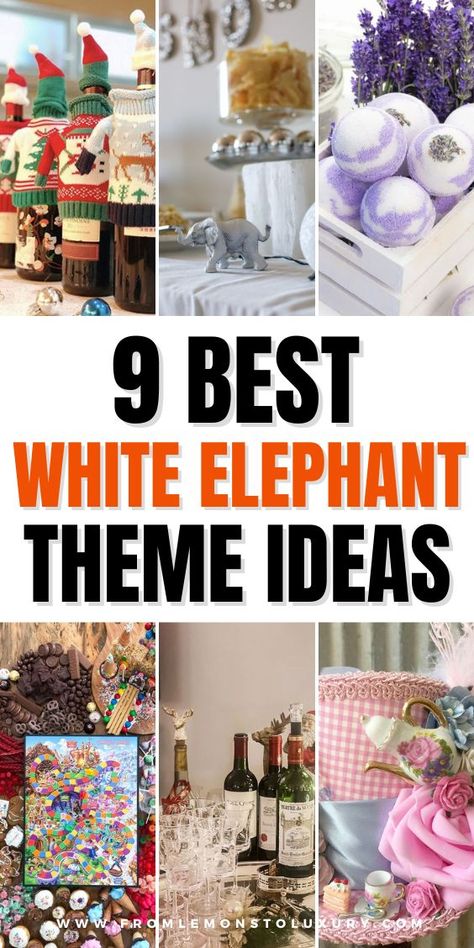 White Elephant Gift Themes, White Elephant Party Ideas, White Elephant Themes, White Elephant Christmas Party, White Elephant Theme Ideas, White Elephant Invitation Wording, Christmas Party White Elephant, Elephant Party Theme, Elephant Basket