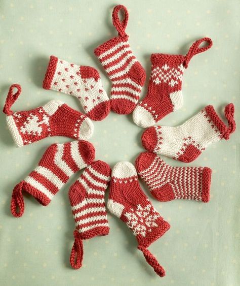 Stockings Knit Christmas Ornaments, Knitted Christmas Decorations, Mini Christmas Stockings, Christmas Stocking Ornament, Mini Stockings, Knitted Mittens, Little Cotton Rabbits, Christmas Stocking Pattern, Fair Isles