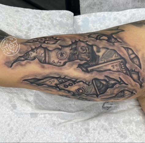 Fire Men Tattoos, Red X Tattoo, Bubble Letter Tattoos On Arm, Bread Winner Tattoo, 2000 Baby Tattoo, Rare Tattoos Men Arm, Rare Tattoos Men Shoulder, Trap Tattoos Men Forearm, Thug Tattoos Men