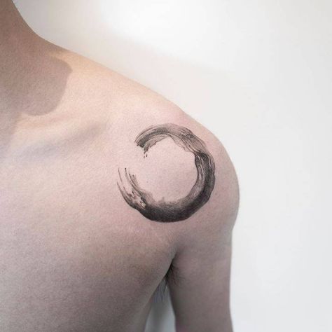 Black, watercolor Zen circle tattoo on the left shoulder Tattoo Wave, Zen Tattoo, Related Tattoos, Abstract Tattoo Designs, Ribcage Tattoo, Tattoo Shoulder, Circle Tattoo, Wave Tattoo, Circle Tattoos