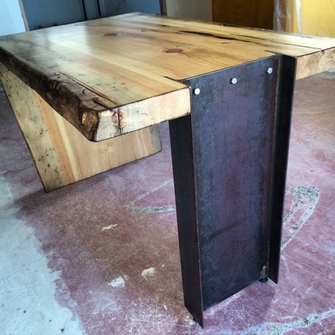 Visit the post for more. Floating Desk Ideas, Metal Beam, Steel Desk, Desk Legs, Live Edge Furniture, Floating Desk, Steel Furniture, Reclaimed Barn Wood, Desk Design