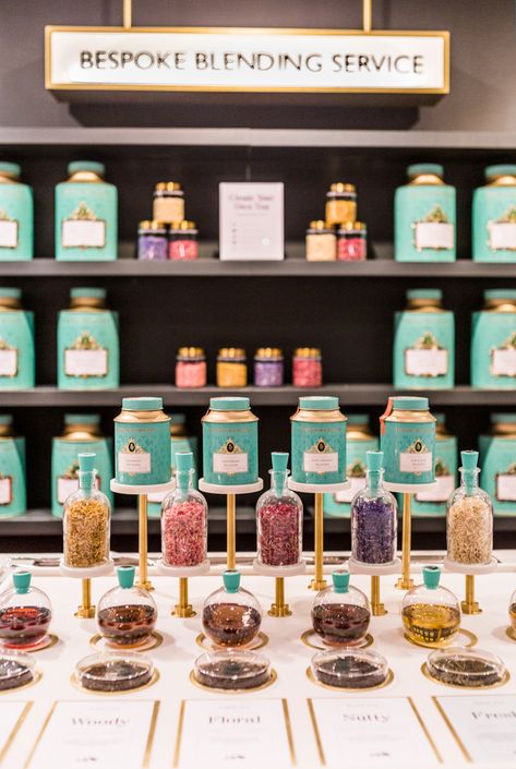 Herbal Tea Bar Ideas, Tea Shop Display, Tea Display Ideas Retail, Tea Accessories Ideas, Display Tea Bags, Tea Display Ideas, Tea Shop Ideas, Cute Tea Shop, Tea Cafe Design