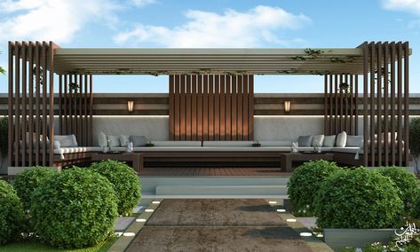 Palace garden on Behance Terrace Landscaping, Bar Outdoor Design, Jamaica House, Terraced Landscaping, Backyard Renovation, Mediterranean Exterior, Boundary Wall, Terrace Ideas, Rooftop Terrace Design