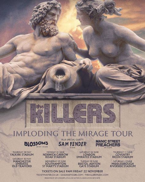 The Killers Poster, Killers Poster, Brandon Flowers, The Mirage, Tour Poster, Glastonbury Festival, The Killers, Stadium Tour, 22 November