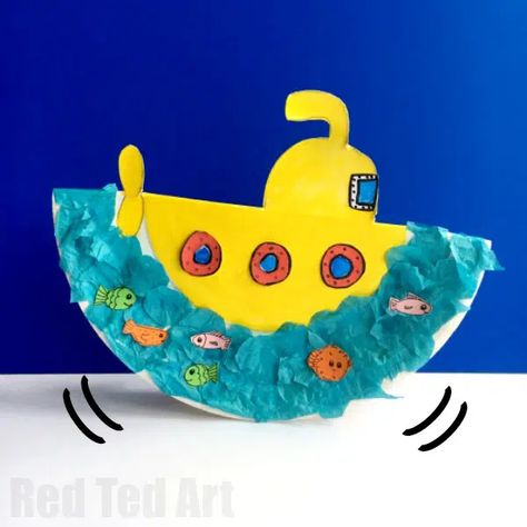 Submarine Craft, Summer Crafts For Toddlers, Under The Sea Crafts, Craft For Preschoolers, Transportation Crafts, Fun Summer Crafts, Transportation Preschool, Paper Plate Crafts For Kids, Sea Crafts