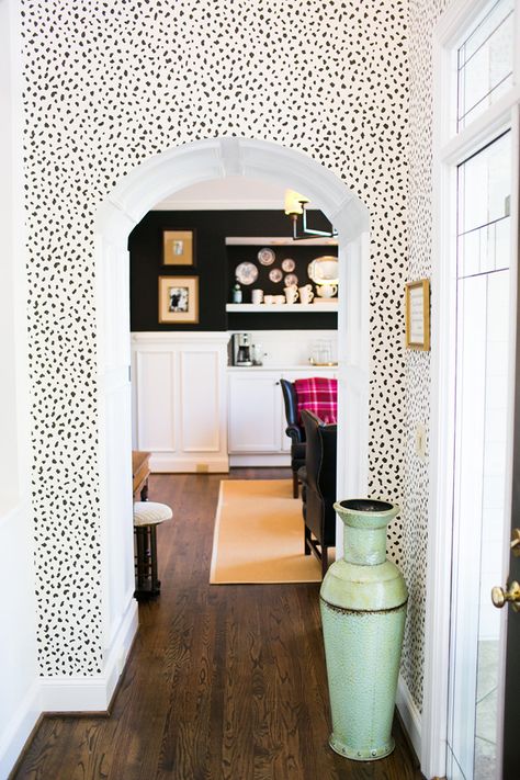 Anthro Wallpaper, Dotty Wallpaper, Wallpaper Entryway, Entryway Wallpaper, Wallpaper Foyer, Glam Home Decor, Home Images, Interior Design Minimalist, There's No Place Like Home