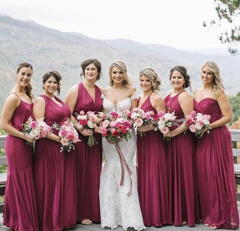 Berry Bridesmaid Dresses, Cranberry Bridesmaid Dresses, Raspberry Bridesmaid Dresses, Bridesmaid Dress Color Schemes, Fuchsia Bridesmaid Dresses, Gray Wedding Colors, Berry Wedding, Red Bridesmaid Dresses, Wedding Palette