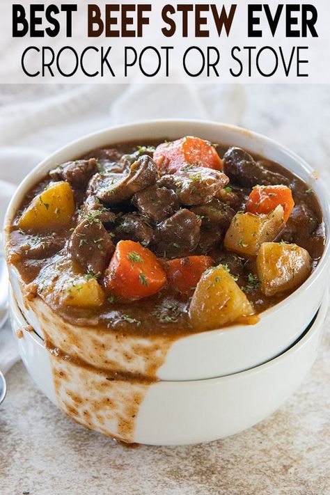 Beef Stew Stove, Thick Beef Stew, The Salty Marshmallow, Salty Marshmallow, Stew Meat Recipes, Beef Stew Recipe, Cooking Wine, Slow Cooker Beef, Beef Dishes