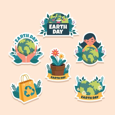 Set of Earth Day Sticker Day Stickers, Cityscape Photos, Logo Banners, Nature Backgrounds, Marketing Design, Custom Illustration, Custom Branding, Background Banner, Earth Day