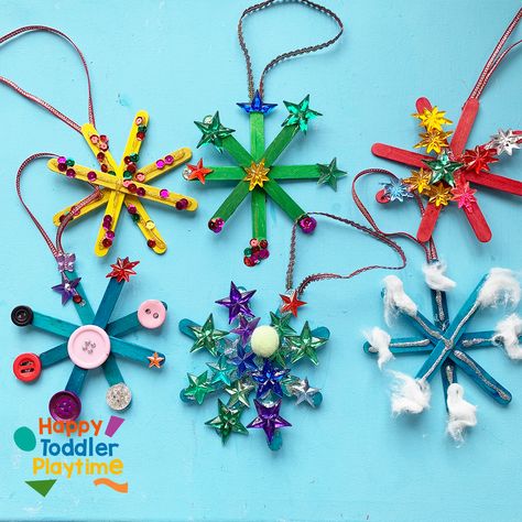 Popsicle Stick Crafts For Christmas, Snowflake Popsicle Sticks, Kids Snowflake Craft, Snowflakes Crafts For Kids, Snowflake Crafts For Toddlers, Popsicle Snowflakes, Snowflake Craft For Kids, 4th Grade Crafts, Popsicle Stick Snowflake Ornaments