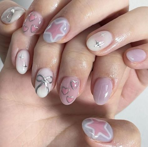 Pink Nails Korean, How To Have Style, Korean Nail, Kutek Disney, Fake Nails Designs, Hello Nails, Hippie Nails, Her Nails, Casual Nails