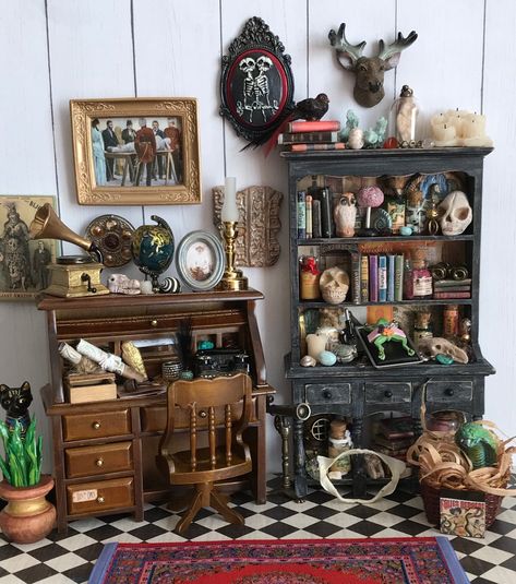 Dollhouse Miniature Apothecary, Witchcore Decorations, Mini Curiosity Cabinet, Cabinet Of Curiosities Drawing, Cabinet Of Curiosities Miniature, Haunted Miniature Dollhouse, Mini Cabinet Of Curiosities, Miniature Curiosity Cabinet, Witch Dollhouse Miniatures