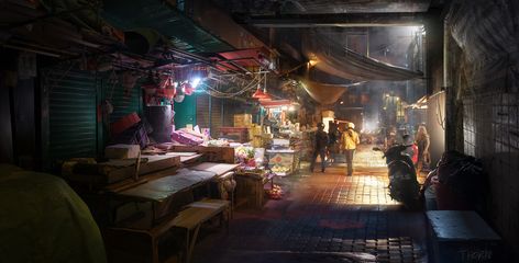 ArtStation - Night market, Wanxing Wang Artificial Lighting, Mood And Tone, Night Market, Environmental Design, Urban Fantasy, Watercolor Inspiration, Environment Concept Art, Ancient Times, World Art