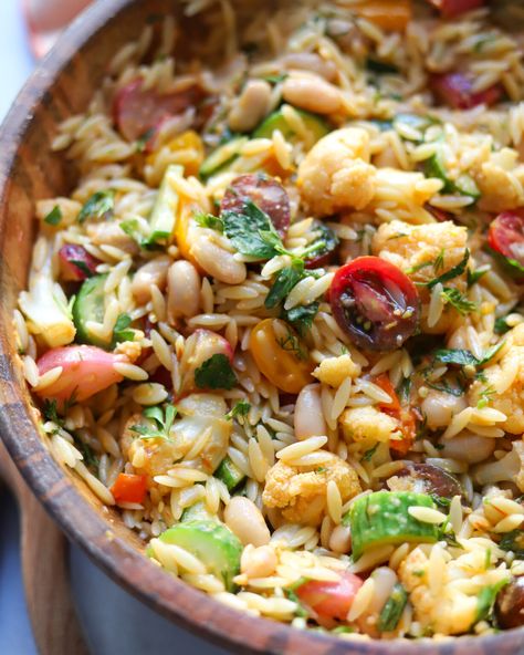 Orzo Chopped Salad, White Bean And Orzo Salad, Orzo Salads, Orzo Salad With Feta, Ayurveda Food, Orzo Pasta Recipes, Magical Fruit, Recipes Sides, Sausage Dinner