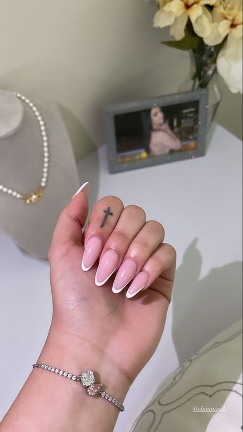 Long Oval Nails Design, Long Oval Nails, Oval Nails Designs, White Tip Nails, Nail Board, Classy Girl, Almond Acrylic Nails, White Tip, Round Nails