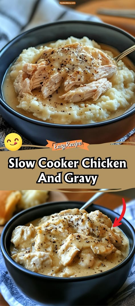 Enjoy the simple pleasures of Slow Cooker Chicken and Gravy, where chicken breasts are cooked to tender perfection in a creamy gravy. This dish is the epitome of comfort food, easy to prepare and perfect for a no-fuss dinner that the whole family will love. #SlowCookerChicken #EasyDinner #ComfortFood Slow Cooker Chicken And Gravy, Crockpot Chicken And Gravy, Chicken Gravy Recipe, Chicken Breast Slow Cooker, Rice And Gravy, Chicken And Gravy, Gravy Packet, Chicken Breast Crockpot Recipes, Crockpot Chicken Breast