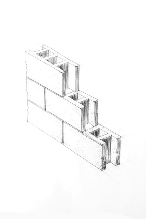 Artist concept view of concrete hollow blocks. Texture Blocks Drawing, Concrete Drawing Texture, Concrete Drawing, Hollow Blocks, Mini Chalet, Camouflage Backpack, Cement Blocks, Texture Drawing, Building Drawing