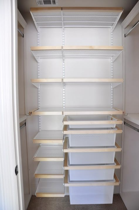 Elfa Pantry, Small Closet Makeover, Accessories Drawer, Elfa Closet, Elfa Shelving, Nursery Closet Organization, Woodworking Desk, Woodworking Chair, Woodworking Projects Furniture