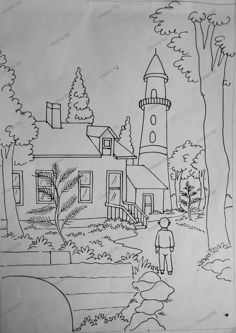 Community Drawing Sketch, Dream Community Drawing, Community Drawing, Drawing Sketch Ideas, Dream Community, Town Scenery, Rose Drawing Simple, Town Drawing, Village Drawing