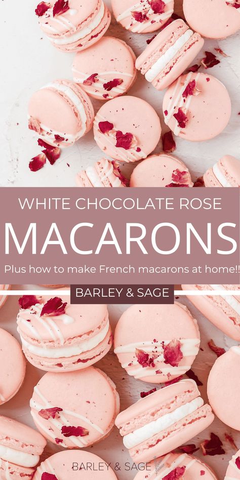 Macaron Presentation Ideas, Macaron Flavors Ideas, Macaron Filling Ideas, Rose Macarons, Macaroons Flavors, Rose Macaron, Strawberry Macaroons, Rose Buttercream, French Macaroon Recipes