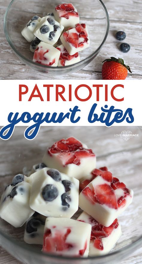 Blueberry Yogurt Bites, 4th July Food, Memorial Day Foods, Patriotic Treats, Blueberry Yogurt, Yogurt Bites, Patriotic Food, Guilt Free Snacks, 4th Of July Desserts