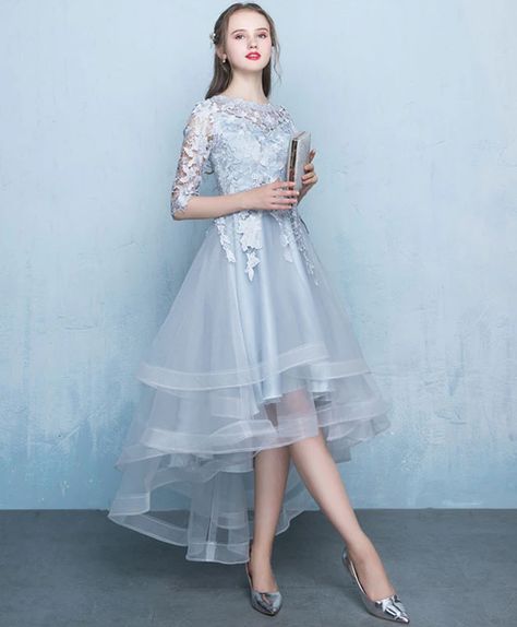 Gray Evening Dress, Applique Prom Dress, Tulle Formal Dress, Grey Evening Dresses, Dress Applique, Modern Kebaya, Tulle Evening Dress, Prom Dresses 2019, Pink Prom Dress