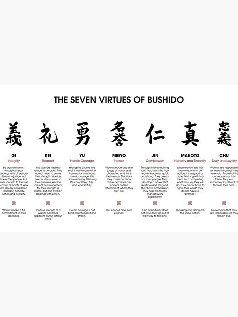 The 7 Virtues of Bushido Photographic Print Japanese Bushido Tattoo, Bushido Code Tattoo, Power In Japanese Tattoo, 7 Virtues Of Bushido Tattoo, Japanese Courage Symbol, 7 Virtues Of Bushido, Esoteric Symbols Sacred Geometry, Virtues Of Bushido, The 7 Virtues