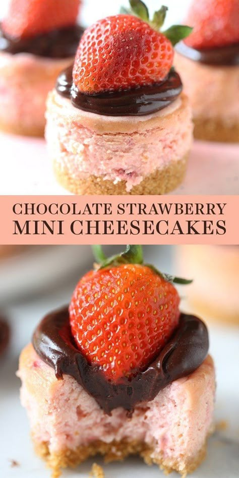 Chocolate Strawberry Mini Cheesecakes are perfectly easy, adorable, and transportable for the perfect Valentine’s Day dessert. Chocolate Valentines, Valentines Desserts, Dessert Parfait, Mini Cheesecake Recipes, Valentine Desserts, Strawberry Chocolate, Valentines Day Desserts, Oreo Dessert, Mini Cheesecakes