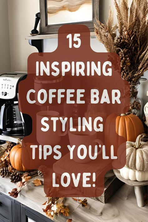 fall coffee bar Coffee Bar Decorations, Cozy Coffee Bar, Coffee Bar Ideas Kitchen, Coffee Bar Styling, Coffee Bar Ideas Kitchen Counter, Coffee Station Ideas, Coffee Station Kitchen, Coffee Counter, Coffee Bar Station