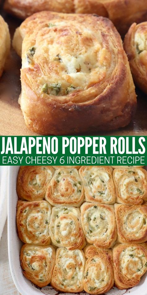 A spicy, cheesy filling, surrounded by a buttery flakey crust, you can't go wrong with these Jalapeno Popper Crescent Rolls! They're easy to make with 6 ingredients and perfect for a party appetizer or game day snack! Jalapeno Poppers Crescent Rolls, Easy Crescent Rolls, Wine Appetizers, Buttery Rolls, Cheesy Appetizer, Poppers Recipe, Classic Appetizers, Crowd Pleasing Appetizers, Game Snacks