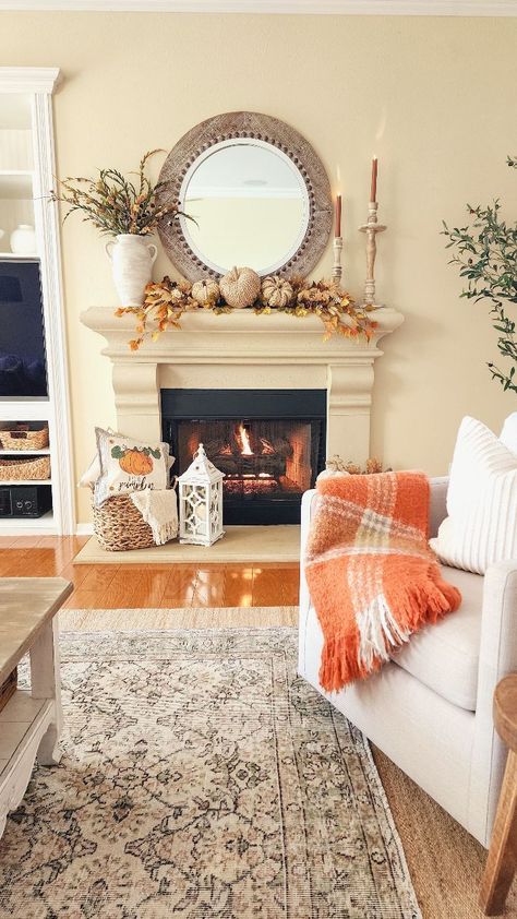 Sheila | Hello from the sunny room! The beautiful mornings are inspiring me to add a few faux flowers and greenery to my table spaces and vignettes!... | Instagram Fall Fireplace Decor, Fall Mantle Decor, Beach Theme Living Room, Fall Fireplace, Fireplace Mantle Decor, Fall Living Room, Fall Decor Inspiration, Fall Thanksgiving Decor, Autumn Decorating