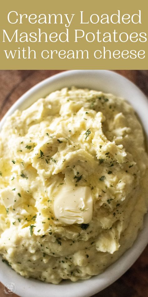 Creamy Loaded Mashed Potatoes in a Dutch Oven You won't believe how easy and delicious these mashed potatoes are! Made in a Dutch oven for ultimate creaminess, loaded with creaminess from cream cheese, butter, sour cream, and shredded cheese. Perfect for any occasion- a cozy night in or a big family dinner! Add bacon, chives, and parsley for the ultimate toppings. Baked Loaded Mashed Potatoes, Baked Mashed Potatoes With Cream Cheese And Sour Cream, Mashed Potatoes Cream Cheese Sour Cream, Loaded Mashed Potatoes With Cream Cheese, Cream Cheese Sour Cream Mashed Potatoes, Mashed Potatoes Recipe With Cream Cheese And Sour Cream, Easter Mashed Potatoes, Best Mashed Potatoes Cream Cheese, Mashed Potato Add Ins