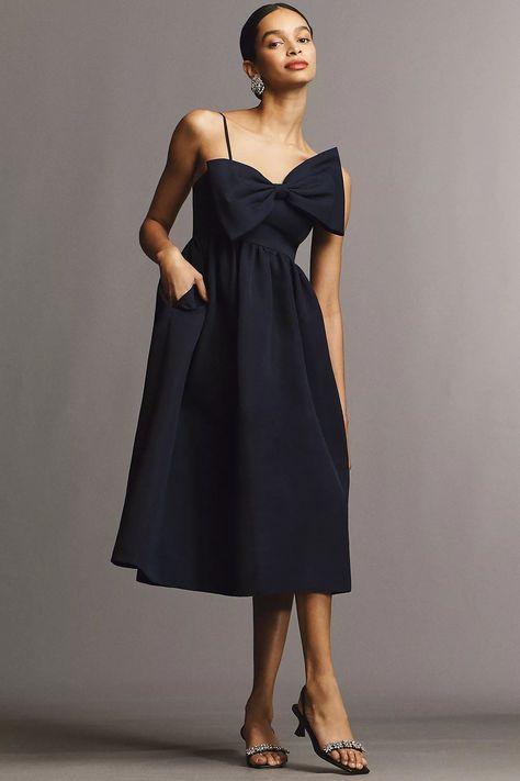 Sachin & Babi Scarlett Side-Bow A-Line Midi Dress | Anthropologie (US) Tara Dress, Black Tie Wedding Guests, Affordable Bridesmaid Dresses, Georgette Dress, Taffeta Dress, Black Wedding Dresses, Women Wedding Guest Dresses, Blue Midi Dress, Wedding Bridesmaid Dresses