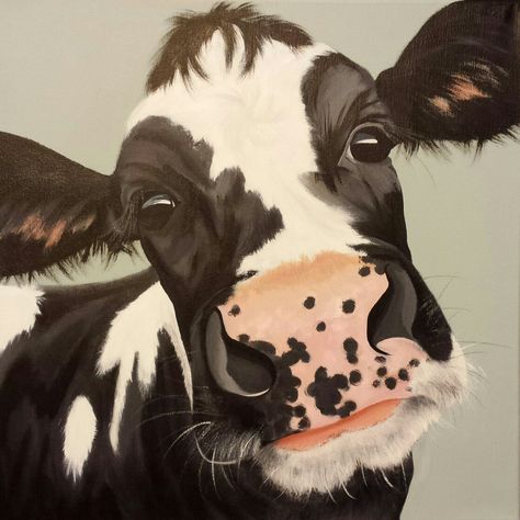 Black And White Cow Painting, Cow Paintings On Canvas, Farm Animal Paintings, Cow Art Print, Cow Drawing, Animal Caricature, Cow Pictures, Cow Canvas, Wood Painting Art