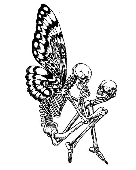 Skeleton Holding Something, Skeleton Wing Tattoos On Back, Skeleton With Wings, Skeleton And Butterfly Drawing, Skeleton With Butterfly Wings, Butterfly With Skull In Wings, Skeleton With Fairy Wings Meme, Winged Skull, Sigil Tattoo