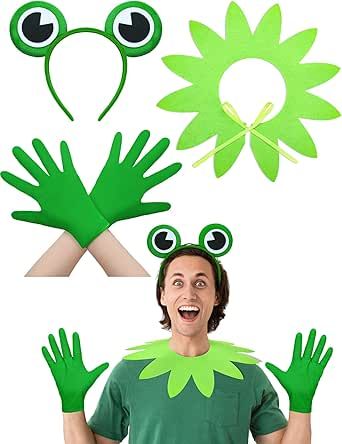 Cotwinter 3 Pcs Halloween The Frog Costume Accessories Includes Frog Headband Frog Hair Band Collar Green Satin Gloves for Men Women Halloween Party Cosplay Frog Costume Women, Diy Frog Costume, Frog Costume Diy, Frog Headband, Halloween Frog, Frog Costume, Frog Eye, Satin Gloves, Green Gloves