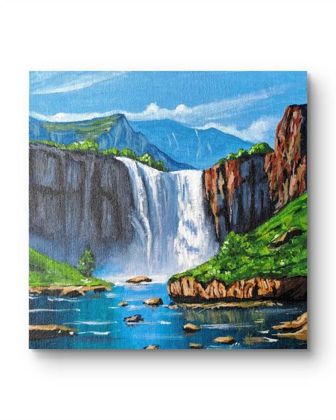 🏞️🌊🍃❤️ Painting reference @correaart_ #waterfallpainting#waterfall#acrylicpainting#canvaspainting#naturepainting#art#artist#artpainting#nnature [ acrylicpainting , waterfall painting , waterfall, nature painting] Waterfall Painting, Waterfall Paintings, Painting Reference, Simple Acrylic, Sketch A Day, Painting Art Lesson, Pretty Landscapes, Nature Painting, Simple Acrylic Paintings