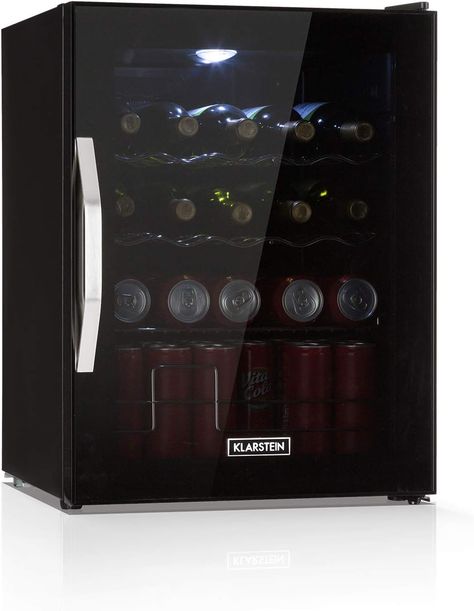 Klarstein Drinks Refrigerator, Small for Champagers, Mini Fridge Silent for Office Camping Outdoor, Mini Fridge with Glass Door, Mini Fridge 0-13°C, Beer Fridge 60 Litres, Black [Energy Class D] Mini Fridge In Bedroom Aesthetic, Mini Fridge In Bedroom, Black Mini Fridge, Jacuzzi Room, Refrigerator Accessories, Black Energy, Beer Fridge, Bedroom Essentials, Beauty Lounge