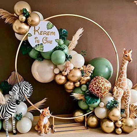 Jungle Safari Party Decorations, Green Balloon Garland, Baby Shower Ballons, Safari Birthday Party Decorations, Safari Party Decorations, Safari Balloon, Jungle Thema, Jungle Safari Birthday, Jungle Birthday Party