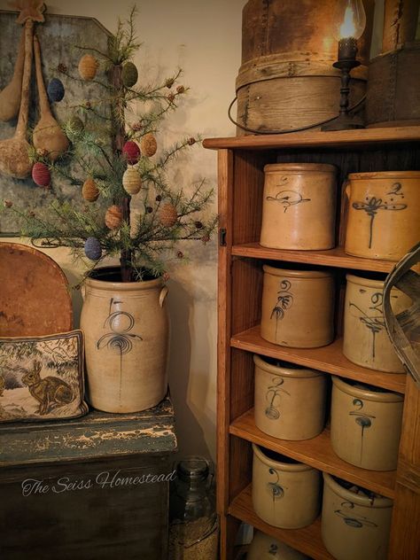 Decorating Crocks, Primitive Crock Decor Ideas, Stoneware Crock Decor Ideas, Displaying Old Crocks, Antique Crocks Decor Ideas, Crock Decor Ideas, Crocks Decor Ideas, Decorate With Crocks Rustic, Redwing Crocks Decorating