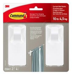 Command™ Curtain Rod Hooks, holds 10lb Command Hook Curtain Rod, Command Hooks Curtains, Dorm Curtains, Southern Charm Decor, White Curtain Rod, Strip Curtains, Cozy Cottage Kitchen, Cottagecore Living, Curtain Rod Hooks