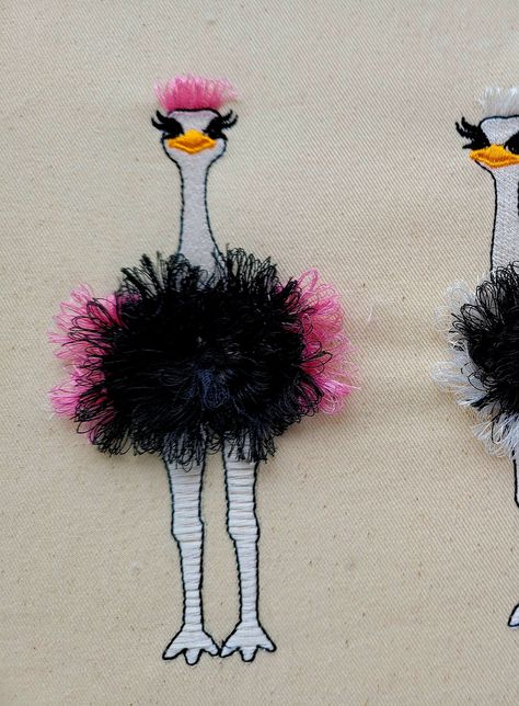 Fringed Fluffy Chenille Ostrich bird machine embroidery designs in sizes 5, 6, 7 inches awesome fringe fur pretty Ostrich bird, fringe ITH Fringes Embroidery, Ostrich Plume Knit Stitch, Cute Ostrich Drawing, Ostrich Head, Ostrich Bird, Sequin Bird Embroidery, Diy Jacket, Animal Totems, Free Embroidery Designs