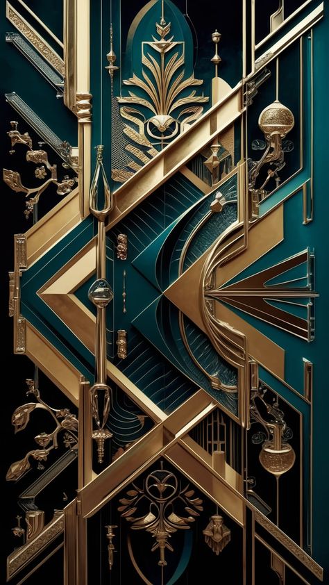 Dive into the luxurious allure of this Art Deco print, showcasing bold geometry and intricate patterns. Rich blues, golds, and chrome evoke opulence, while stylized flora and fauna motifs add modern depth. Influenced by futurism and cubism, this captivating artwork balances vintage glamour with contemporary sophistication. Perfect for art lovers and collectors alike. #ArtDeco #VintageArt #HomeDecor Art Deco Phone Wallpaper, Art Deco Pattern Design, White Octopus, Art Deco Hotel, Dishonored 2, Silly Art, Abstract Posters, Glamour Art, Art Deco Artwork